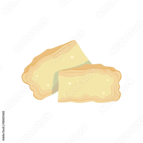 Two pieces of soft Brie cheese from cow s milk. Cooking or healthy food. Organic dairy product. Isolated flat vector design for menu, book or promo flyer