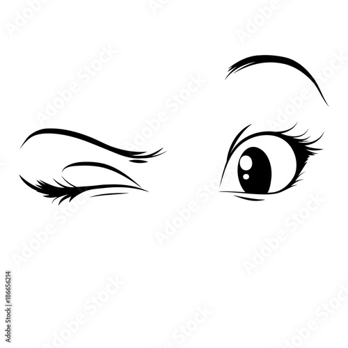 Anime eyes on a white background. A glance, a wink. Vector girl eyes.