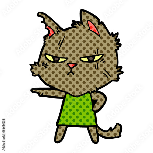 tough cartoon cat girl pointing