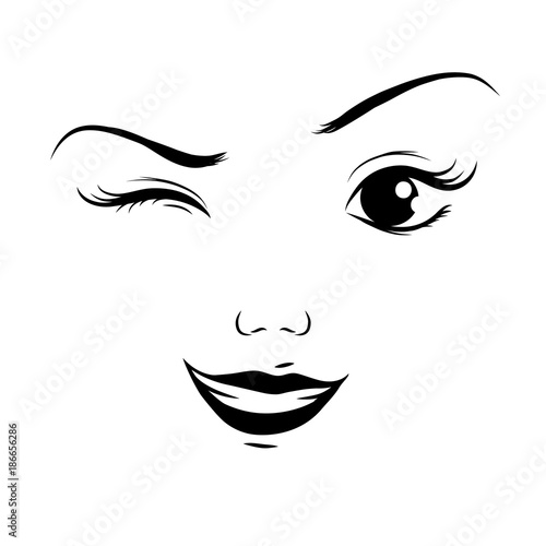 Winking with one eye, cartoon face, vector photo