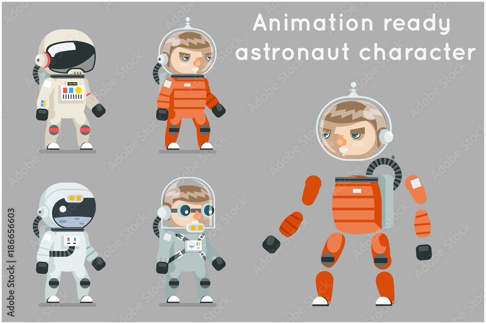 Cosmonaut Astronaut Spaceman Space Scifi Icons Set Animation Ready