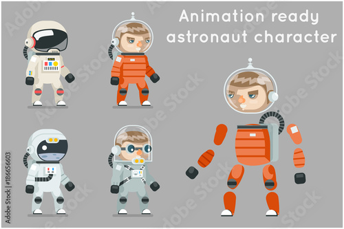 Cosmonaut Astronaut Spaceman Space Sci-fi Icons Set Animation Ready Cartoon RPG Game Flat Design Vector Illustration