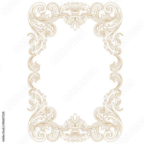 Golden vintage border frame engraving with retro ornament pattern in antique baroque style decorative design. Vector