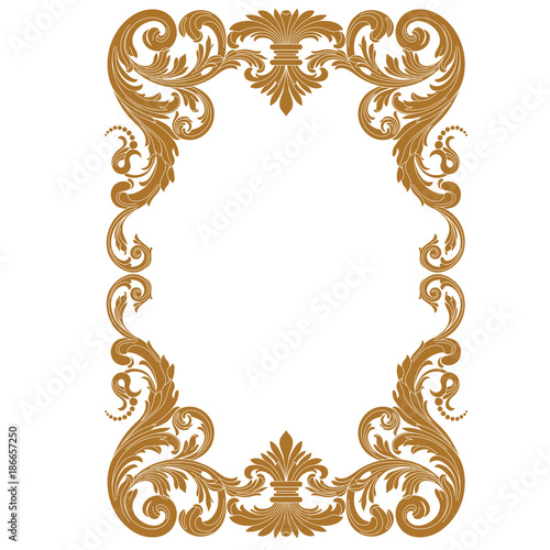 Golden vintage border frame engraving with retro ornament pattern in antique baroque style decorative design. Vector