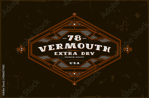 Vermouth label with vintage frame for logo, emblem, sticker design