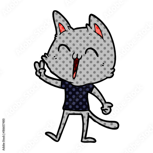 happy cartoon cat meowing