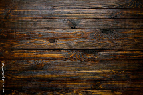 Natural wood texture. Wood background. Blank dark rustic planks table top flat lay view.