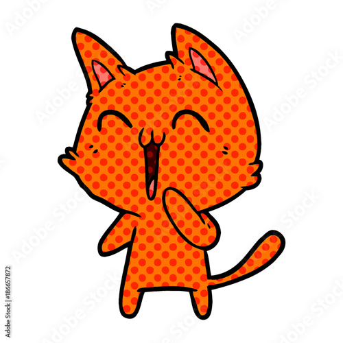 happy cartoon cat meowing