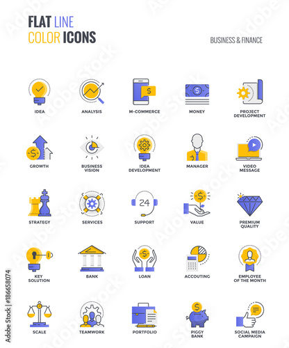 Flat line multicolor icons design-Business and Finance