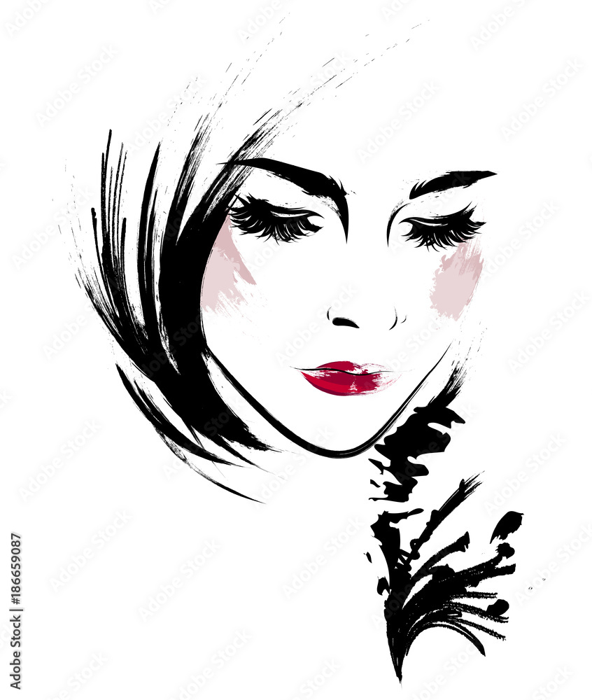 Beautiful women, logo women face makeup on white background, vector Beautiful women, logo women face makeup on white background, vector