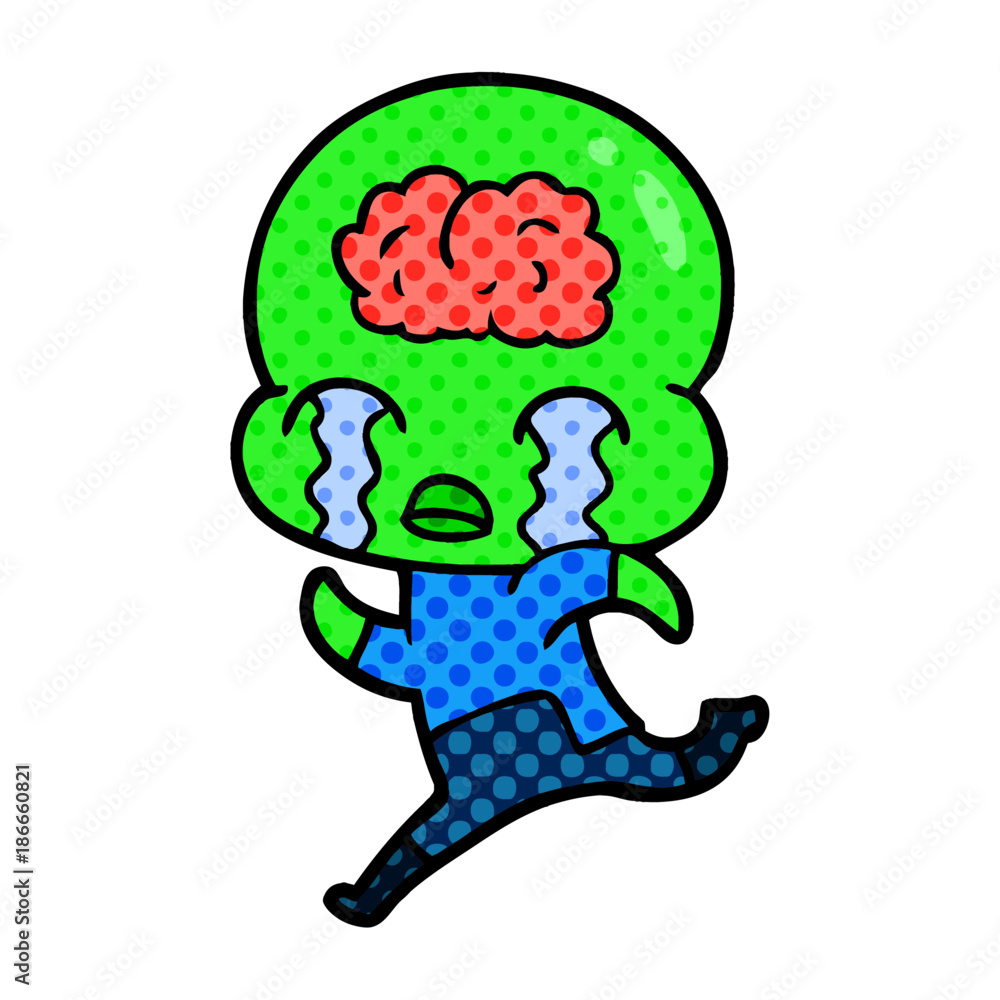 cartoon big brain alien crying