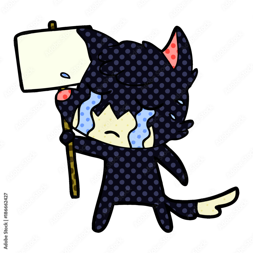 crying fox cartoon with placard crying fox cartoon with placard