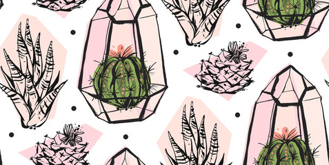 Sierkussen Terrariumplanten patronen Cactussen en terrarium in pasteltinten  © anastasy_helter