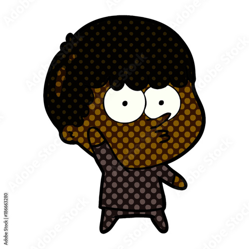cartoon curious boy waving