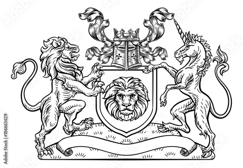 Lion and Unicorn Shield Heraldic Coat of Arms