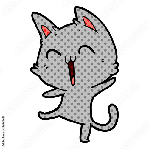 happy cartoon cat meowing