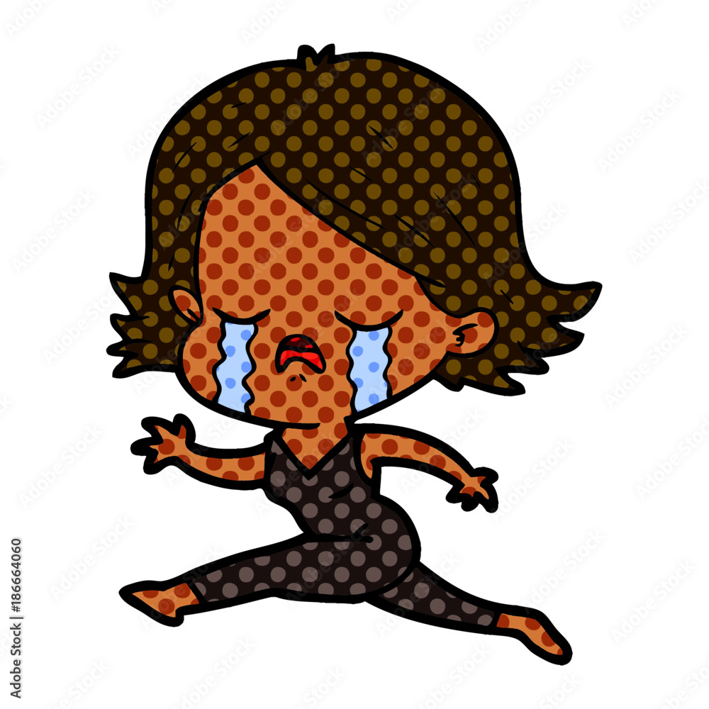 cartoon girl crying whilst running