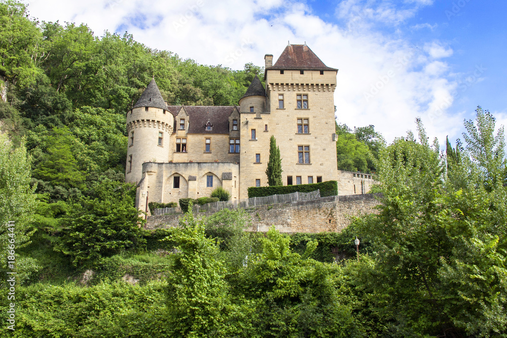 Le château de La Roque Gageac vu depuis la Dordogne. Dordogne. Nouvelle Aquitaine 