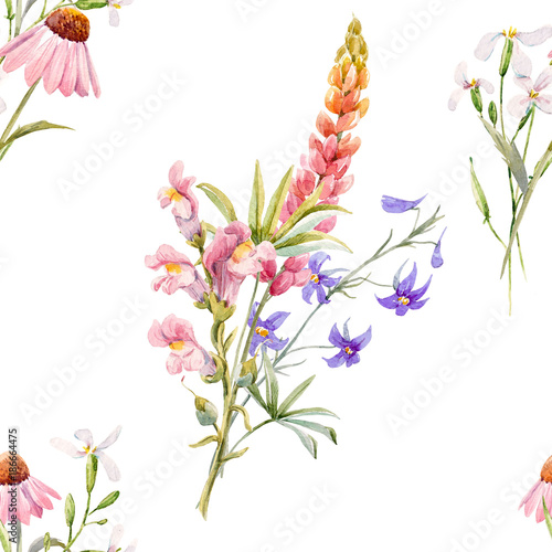 Fototapeta Naklejka Na Ścianę i Meble -  Watercolor floral summer pattern