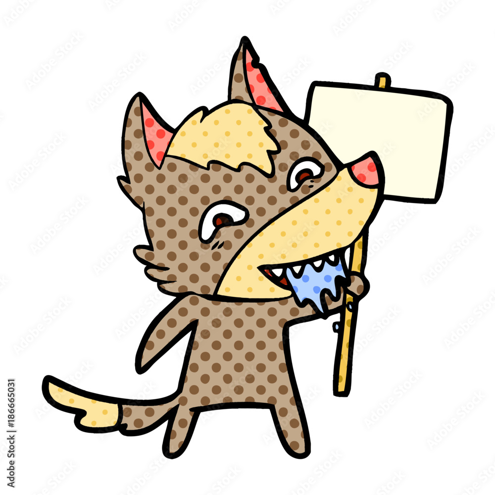 cartoon hungry wolf with sign post cartoon hungry wolf with sign post