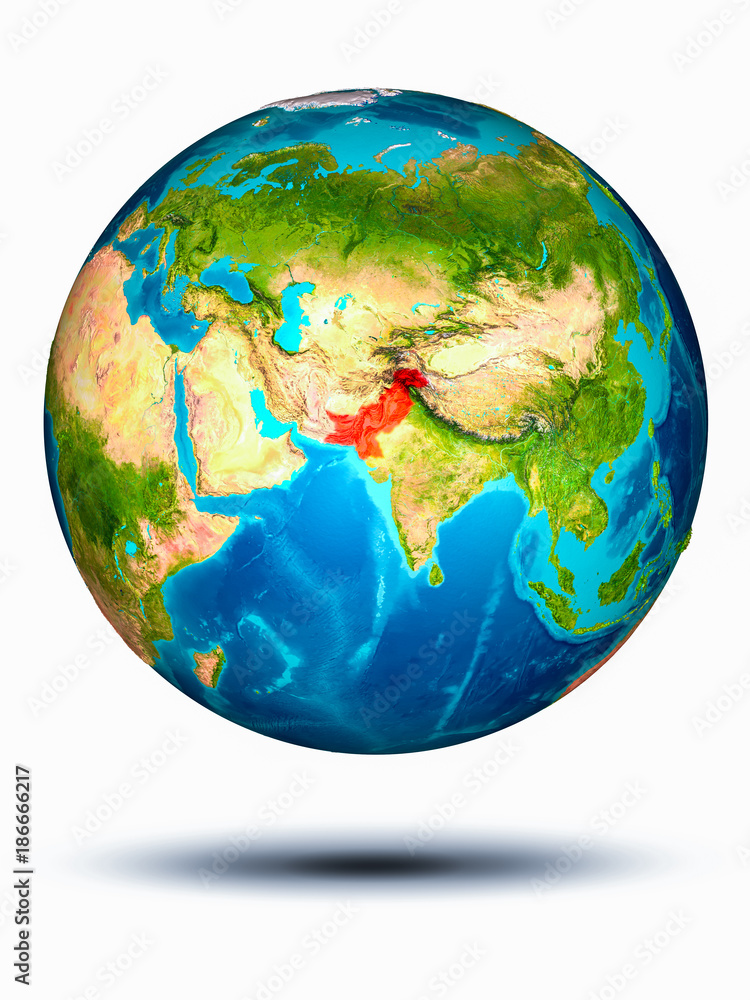 Fototapeta premium Pakistan on Earth with white background