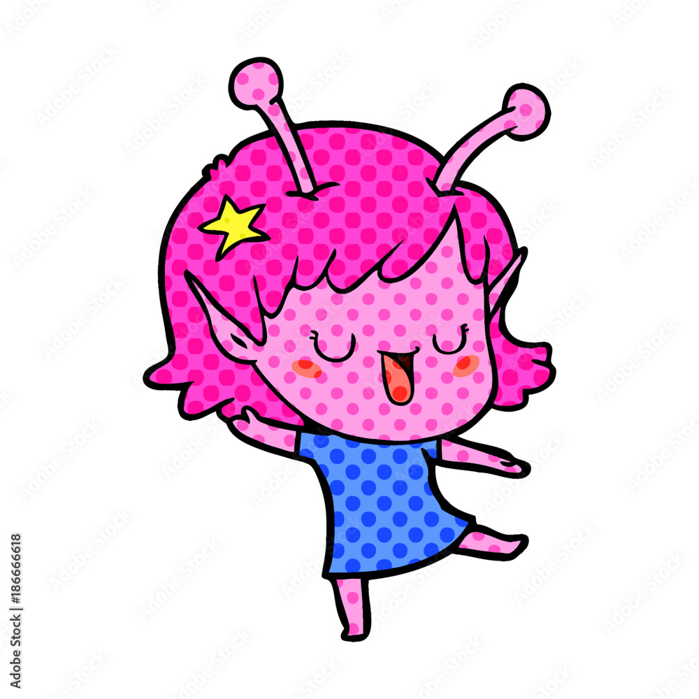 happy alien girl cartoon