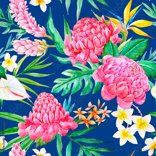 Watercolor vector tropical pattern