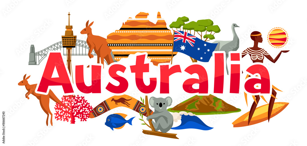 Australia banner design. Australian traditional symbols and objects