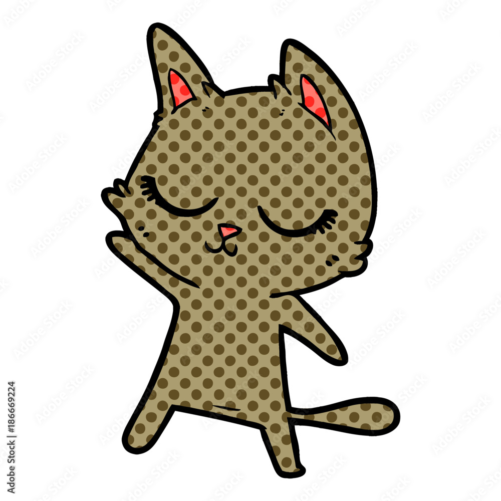 calm cartoon cat waving