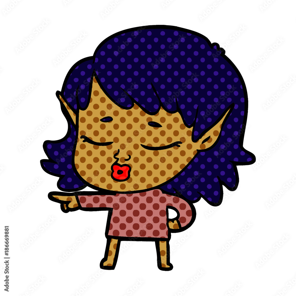 pretty cartoon elf girl pointing pretty cartoon elf girl pointing