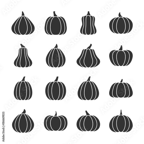 Pumpkin black silhouette icon set
