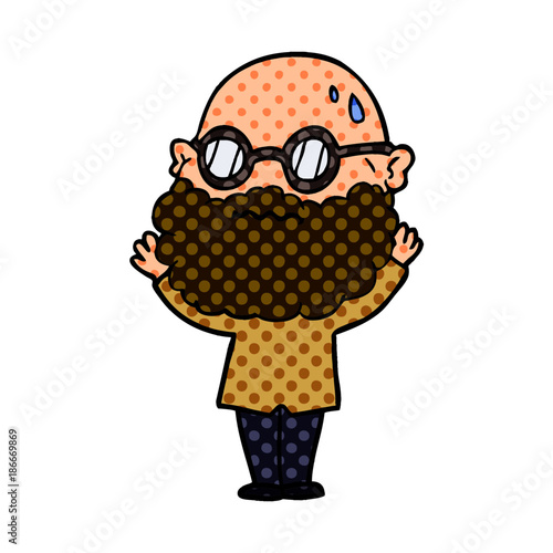 cartoon worried man with beard and spectacles