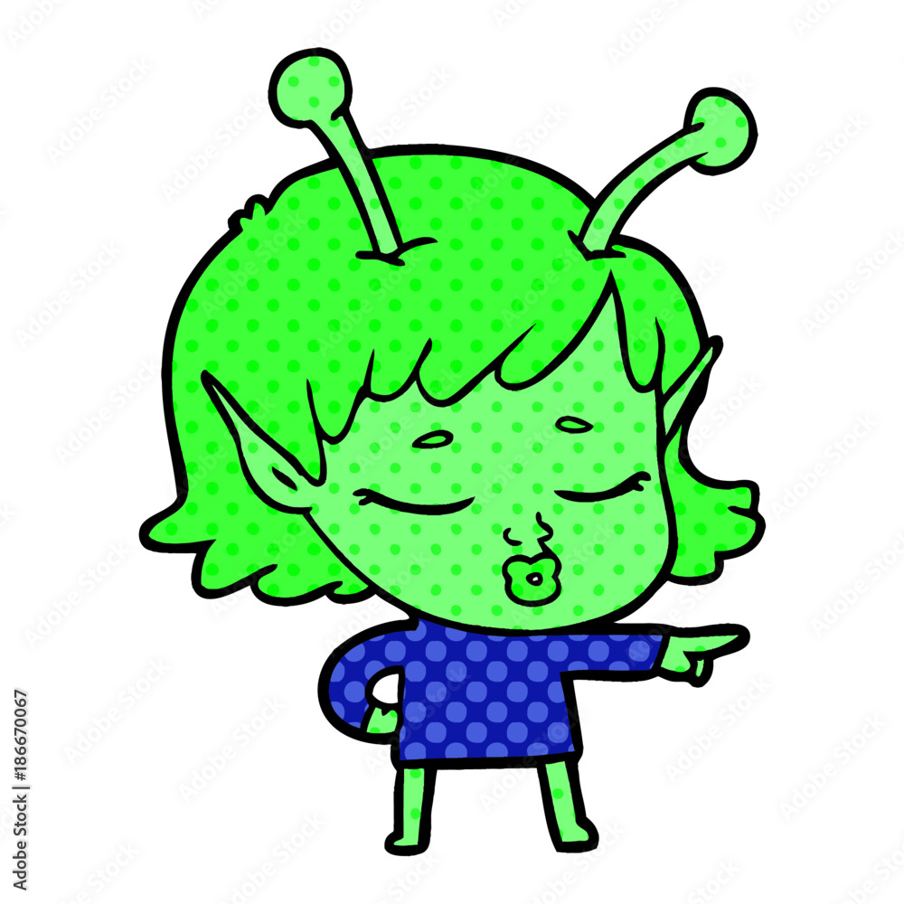 Fototapeta premium cute alien girl cartoon pointing