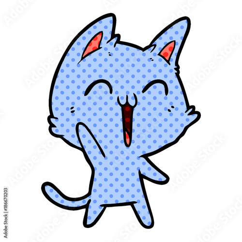happy cartoon cat meowing