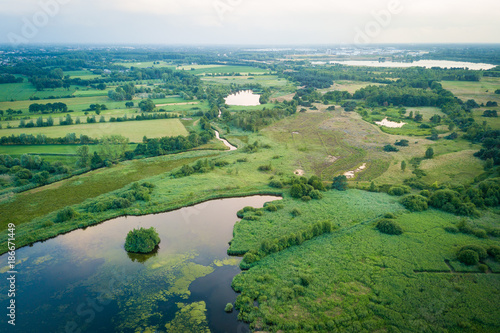Photography Aerial photograph of the countryside and farmland outside of Eindhoven, Noord Brabant region of the Netherlands