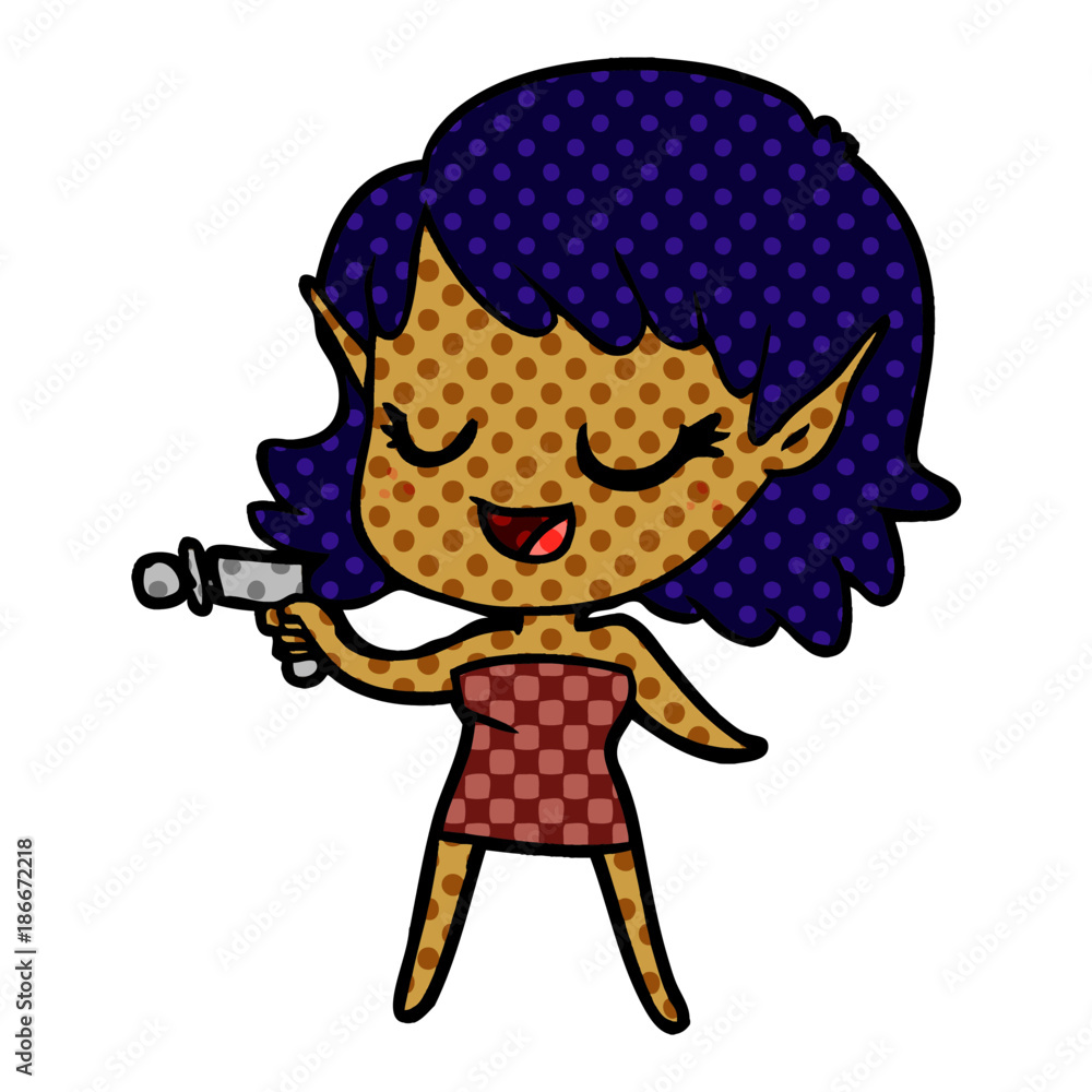 happy cartoon space girl with ray gun happy cartoon space girl with ray gun