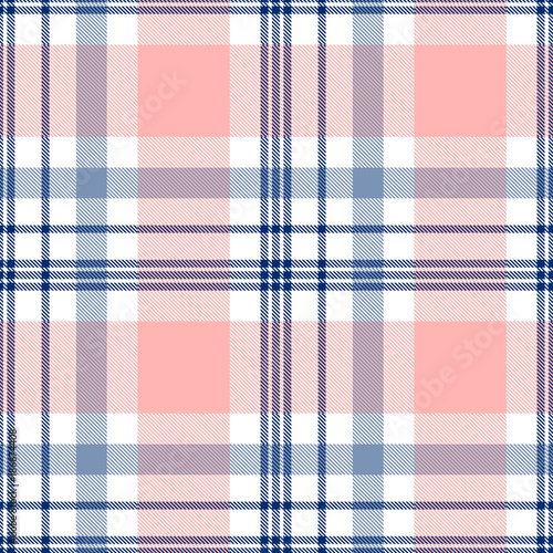 Plaid check pattern in pink and navy blue. Seamless fabric texture print.