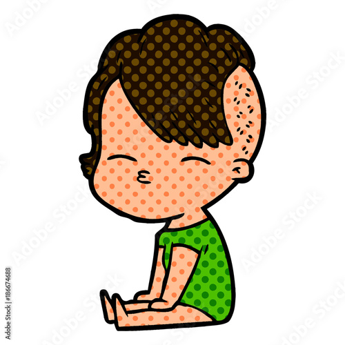cartoon squinting girl