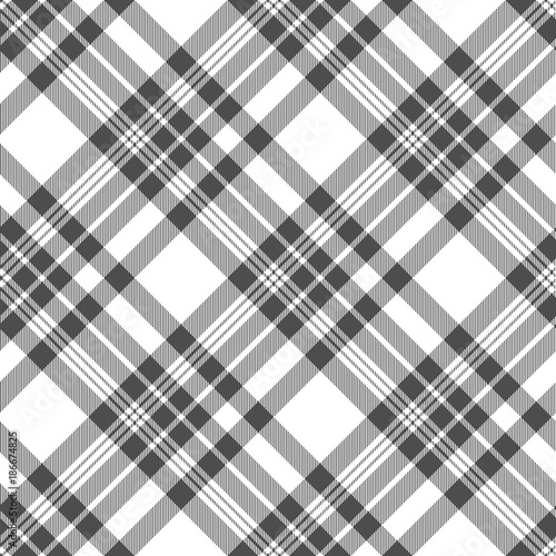 Plaid check pattern in grey and white. Seamless fabric texture print.