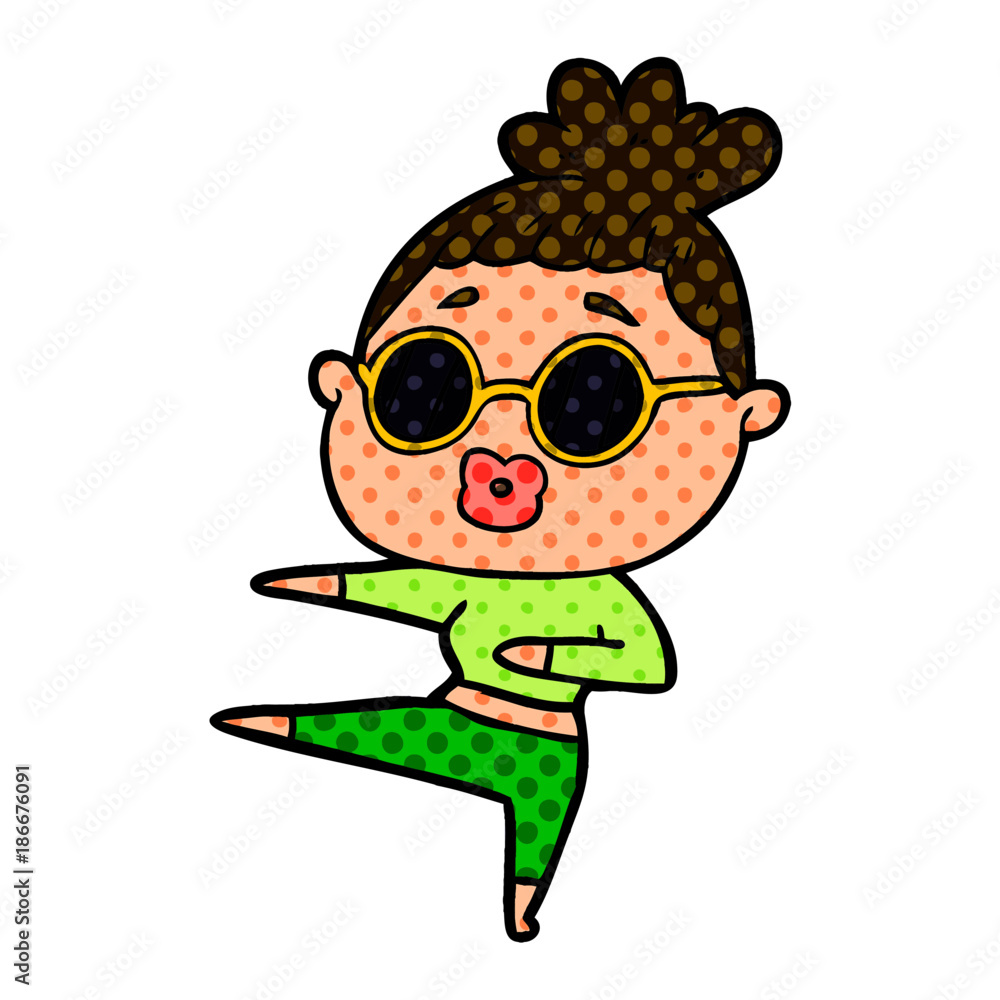 cartoon dancing woman wearing sunglasses cartoon dancing woman wearing sunglasses