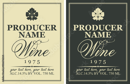 Set of two vector wine labels with vine leaves and calligraphic inscriptions with place for text