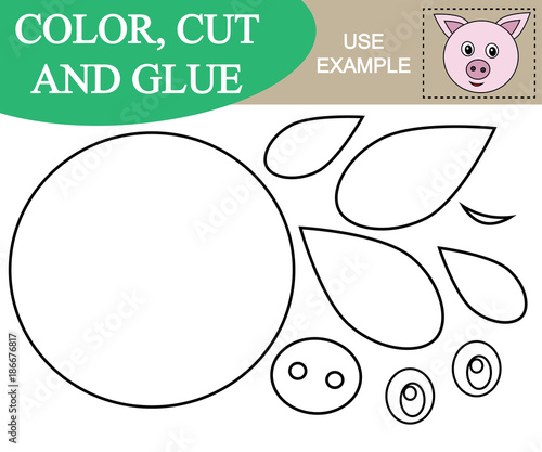 Paint, cut and paste the image of face of pig. Game for children.