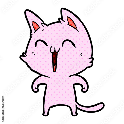 happy cartoon cat meowing