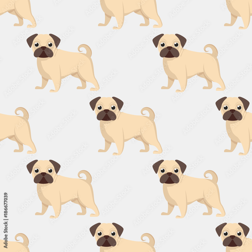 Red dogSeamless pattern of dogs, beautiful pugs Red dogSeamless pattern of dogs, beautiful pugs