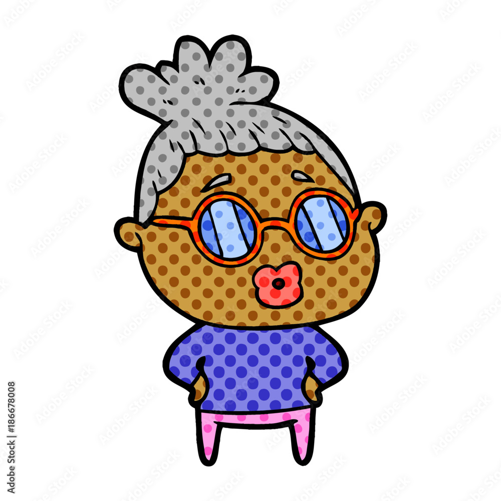 cartoon librarian woman wearing spectacles