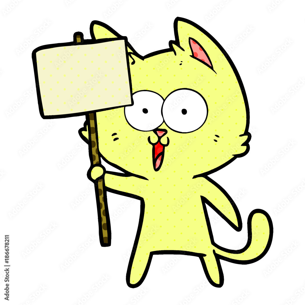Obraz premium funny cartoon cat with sign