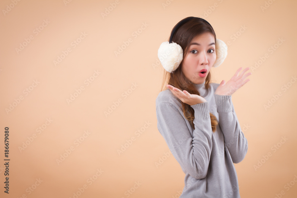 excited surprised asian woman looking up excited surprised asian woman looking up