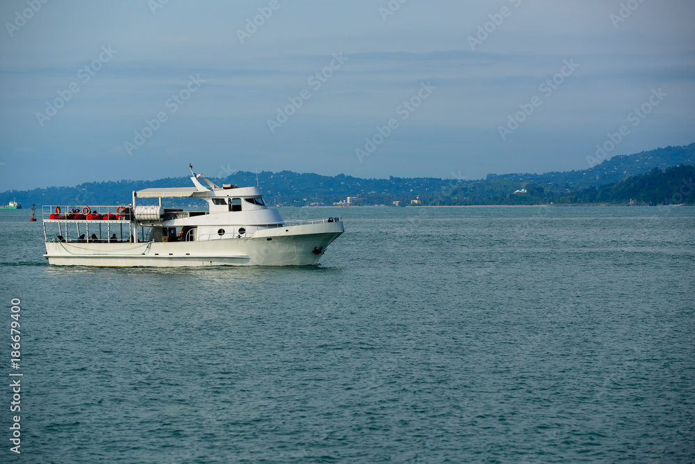Amazing view of the Black Sea and distant hazy mountains
