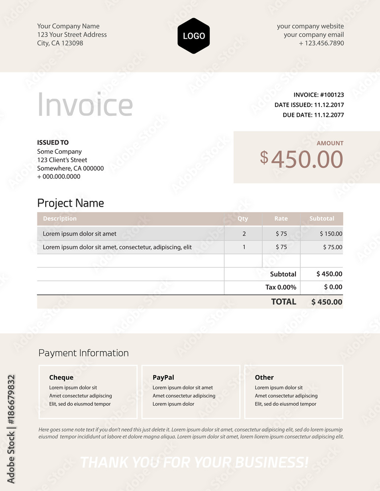 Elegant invoice template design vector - grey beige color