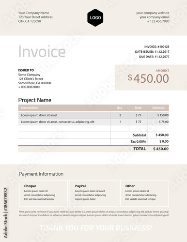 Elegant invoice template design vector - grey beige color